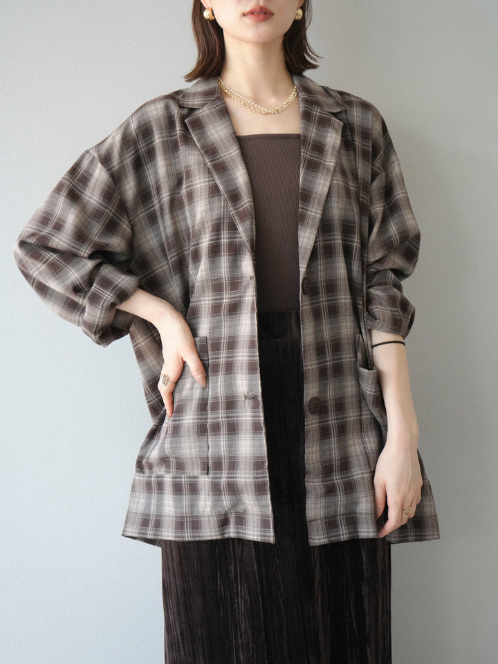 [予約]チェックシャツジャケット/ブラウン