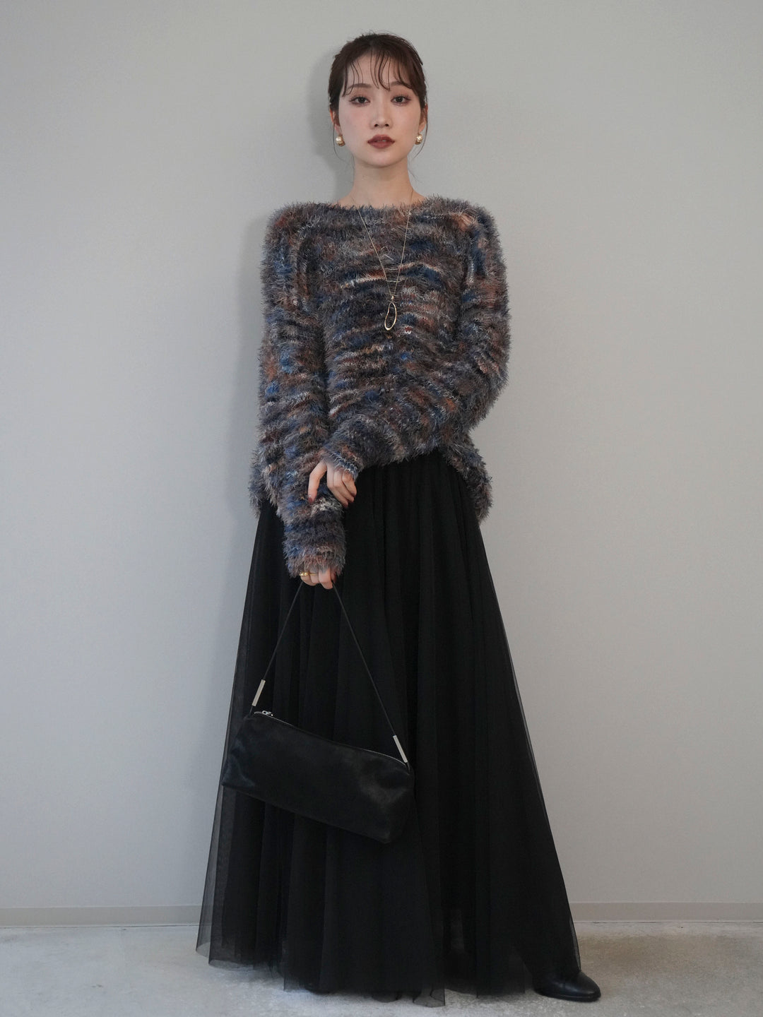 [予約]ミックスシャギールーズニットプルオーバー/blue