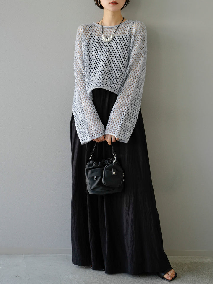 [Pre-order] Sequin Mesh Knit Pullover/Light Gray