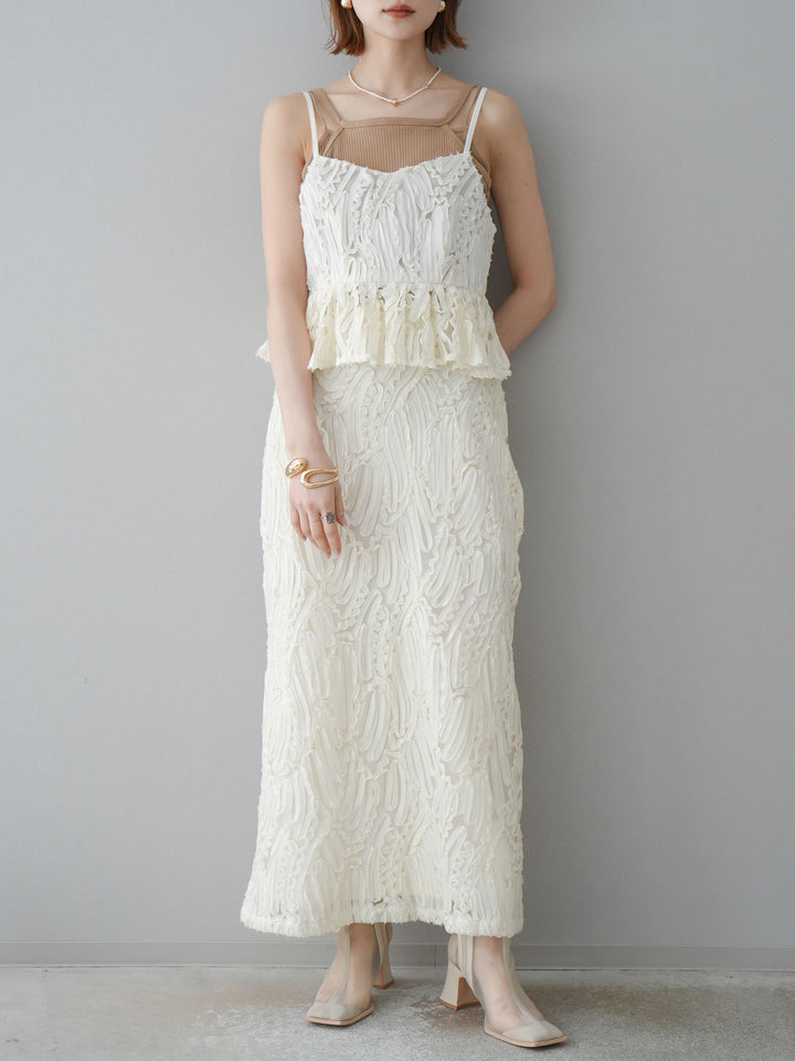 [預訂] 提花線蕾絲I字裙/象牙白