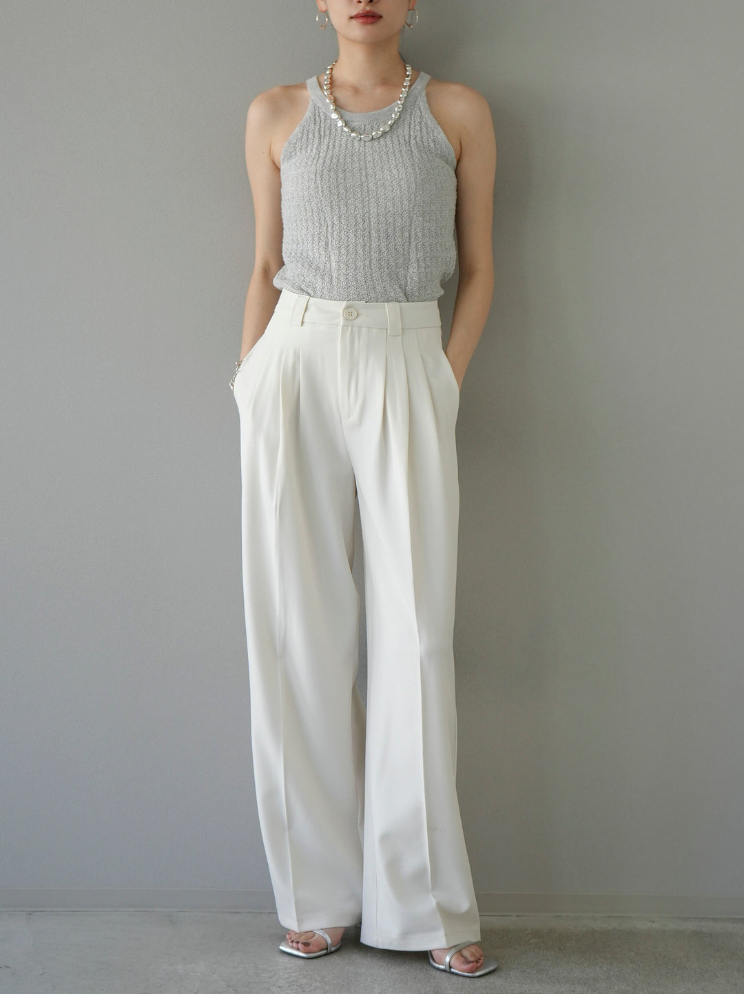 [Pre-order] 3-pleat wide pants/ivory