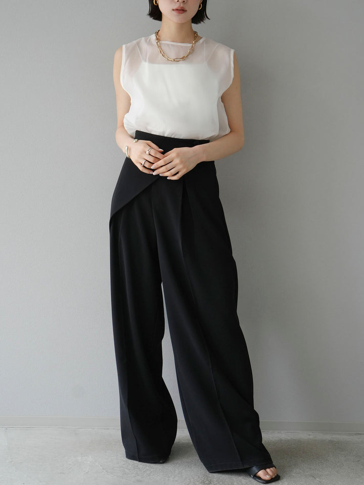 [SET] Organza sleeveless top + wrap wide pants (2set)