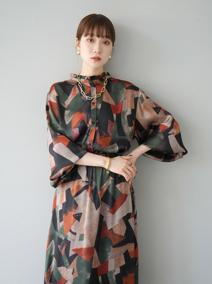 [SET]レトロプリントフリルブラウス+選べるアクセセット(2set)