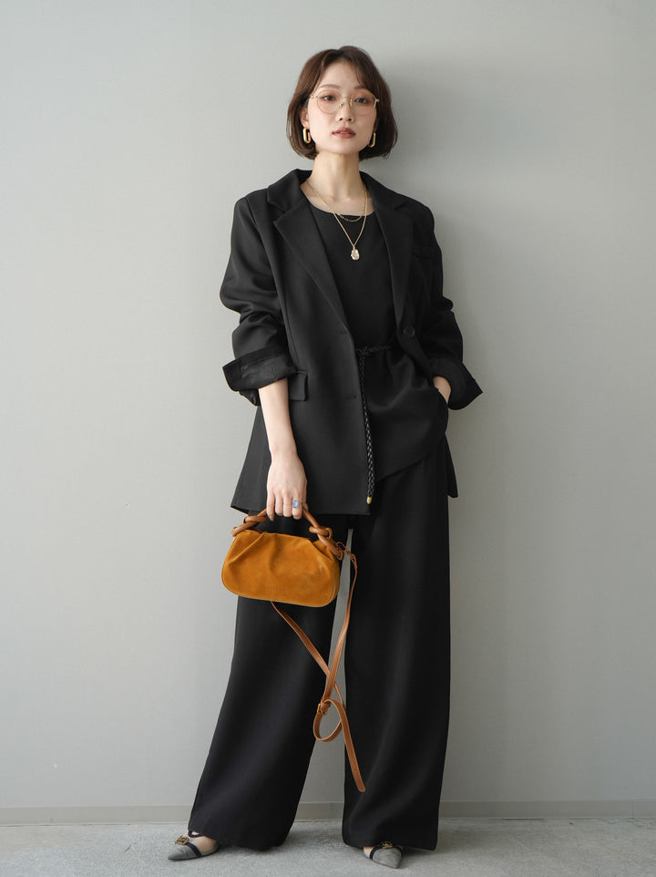 [SET]ベルト付ノースリーブトップス＆ワイドパンツSETUP+バックスリットデザインジャケット(2set)