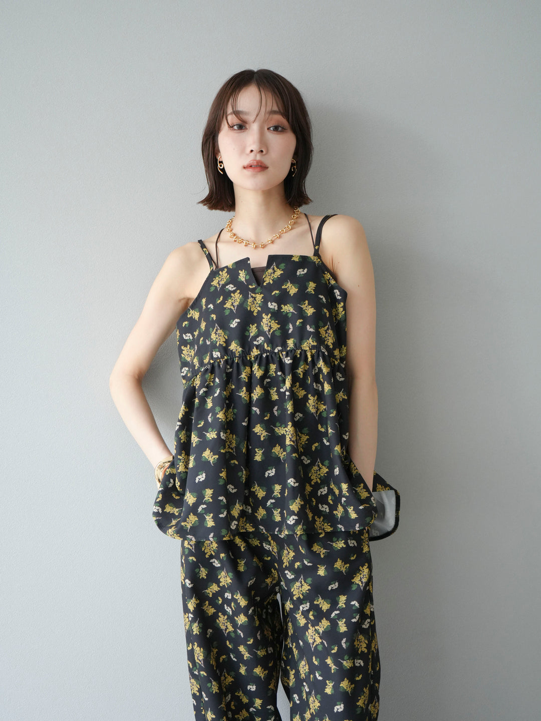 [予約]ブーケプリントキャミソール/ブラック