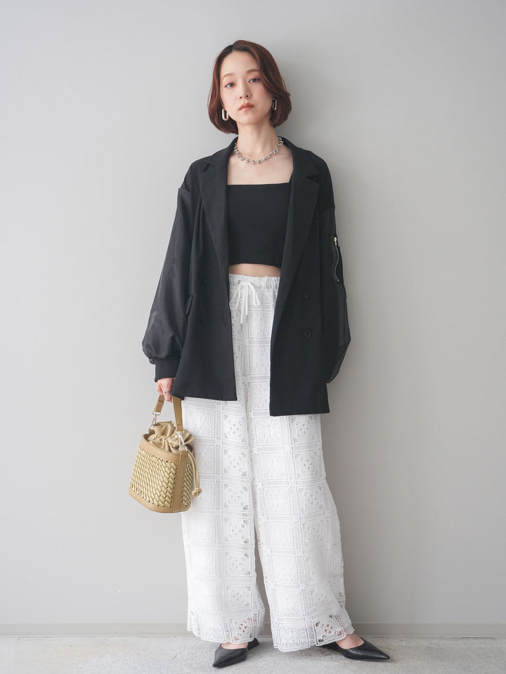 [SET]MA-1ドッキングデザインジャケット+パネルレースイージーパンツ(2set)