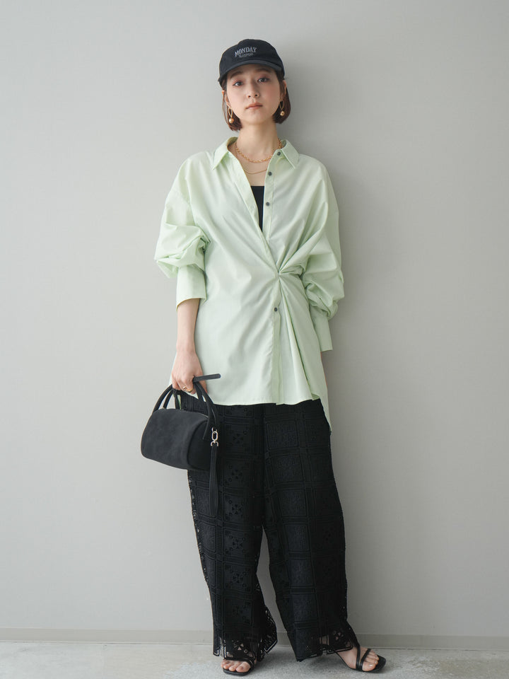 [SET]2wayベーシックルーズシャツ+パネルレースイージーパンツ(2set)