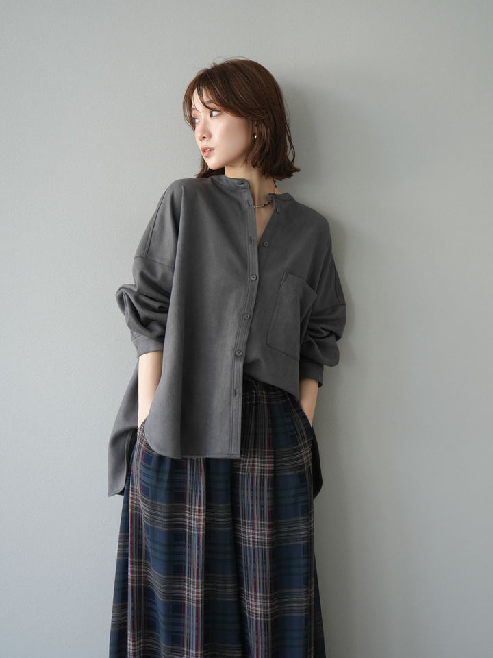 [予約]スエードバンドカラーオーバーシャツ/チャコール