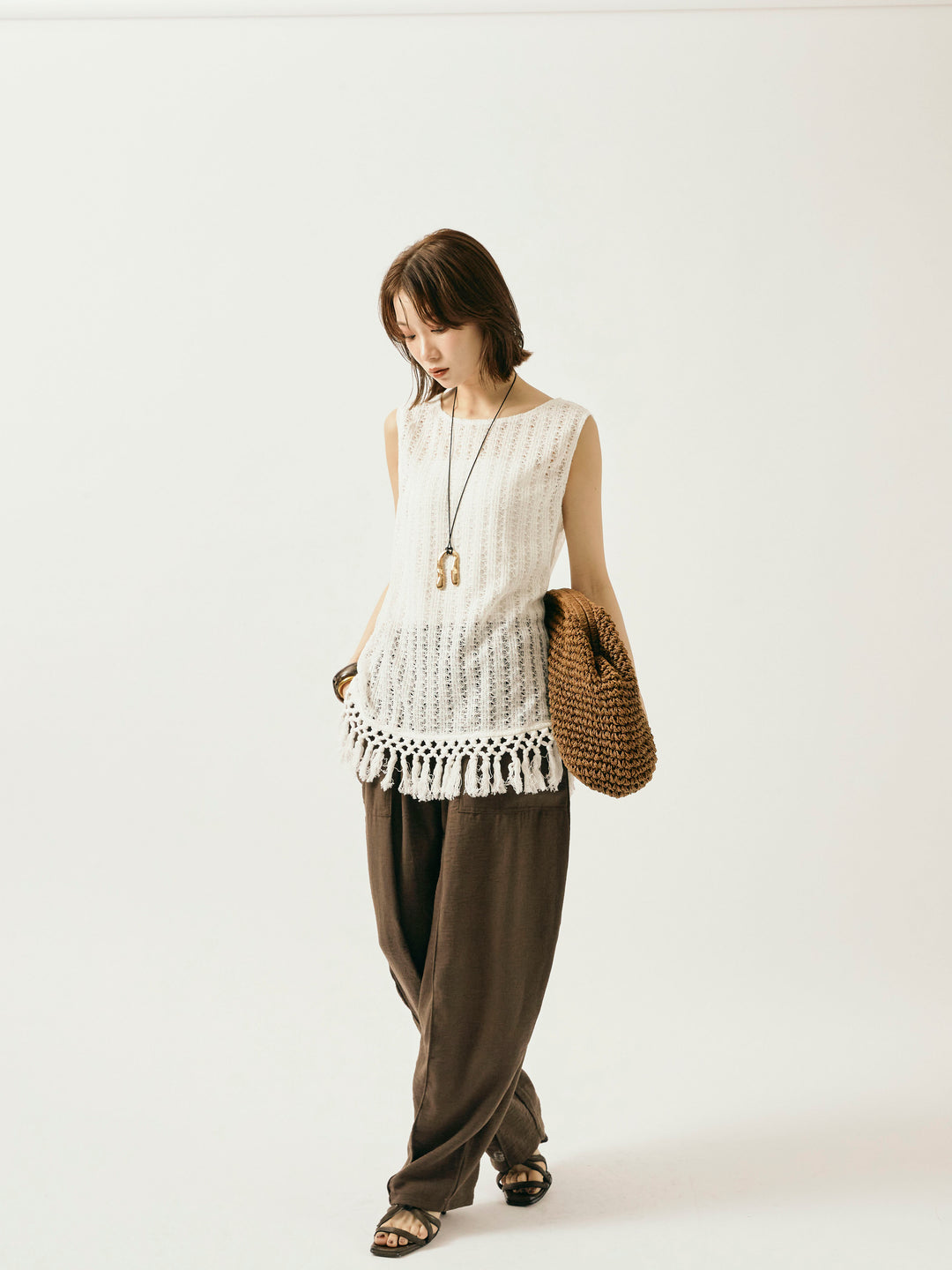 [予約]リネンライクベイカーバルーンパンツ/ブラウン