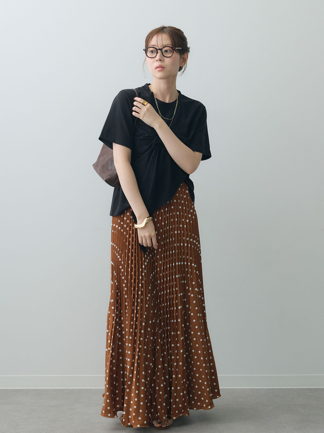 [SET]ラッフルドッキングTEE+ドットアコーディオンプリーツスカート(2set)