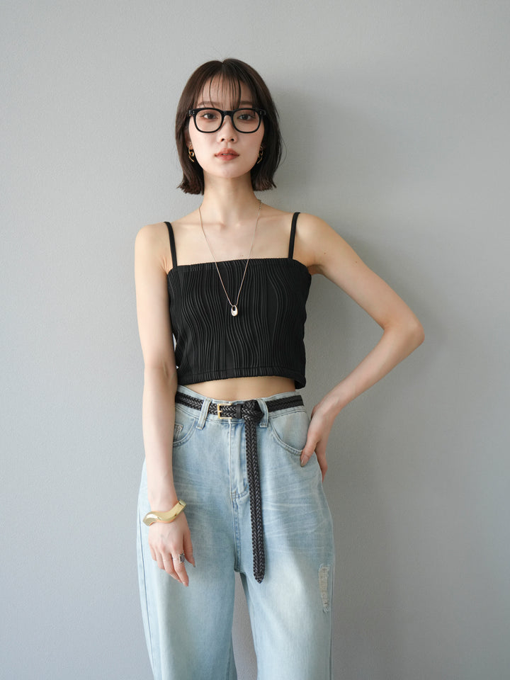 【預購】波浪滾邊杯裸色吊帶背心/黑色
