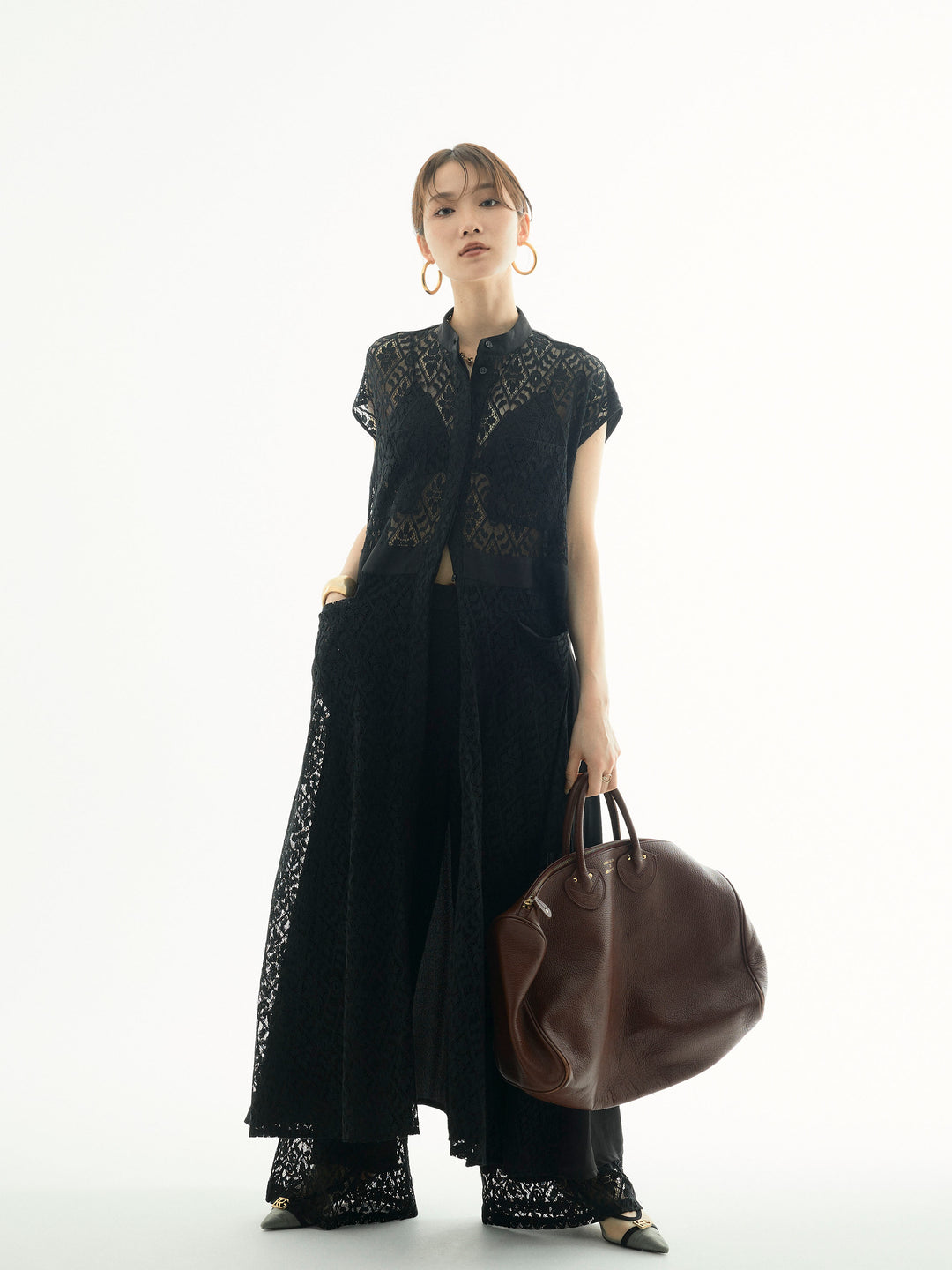 【Allure】[SET]レースサテン切替ワンピース+レースタックワイドパンツ(2set)