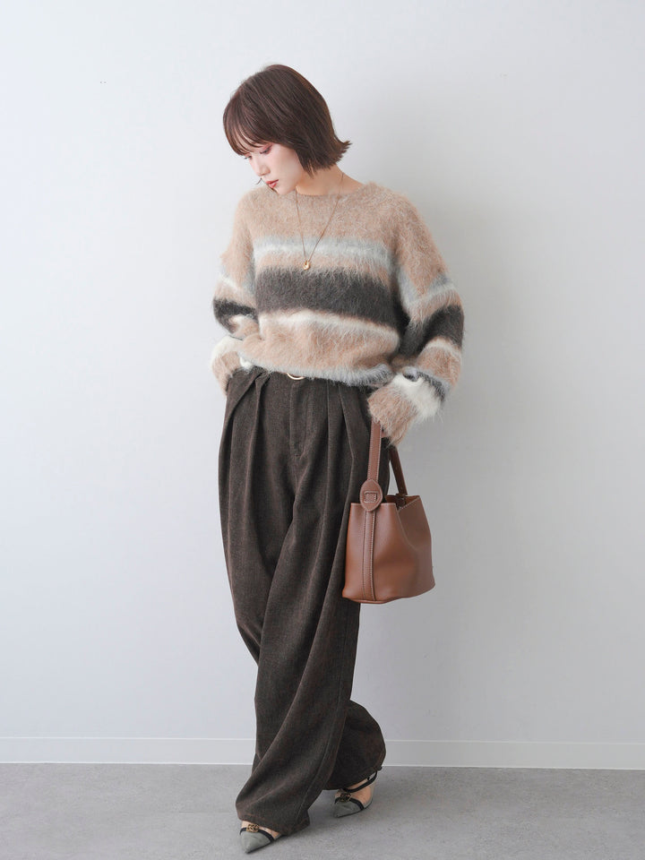 [予約]カラフルボーダーシャギーニットプルオーバー/beige