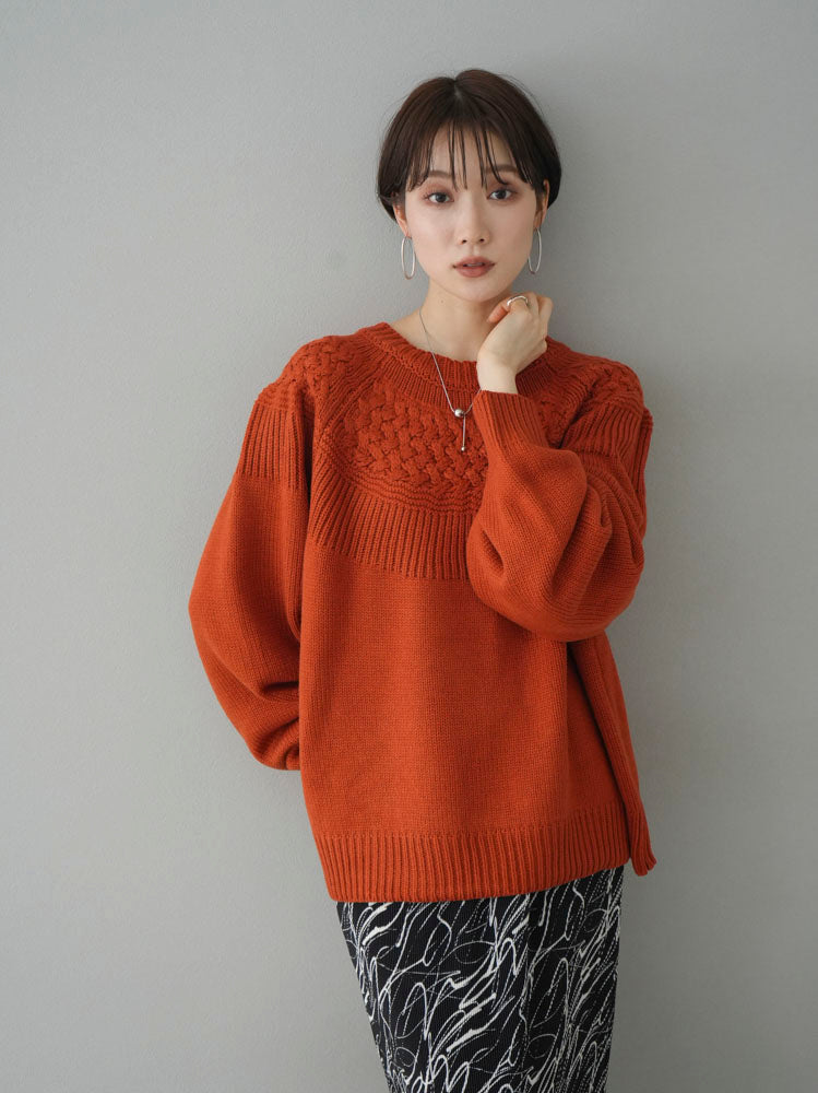 [Pre-order] Cable-switched knit pullover/orange