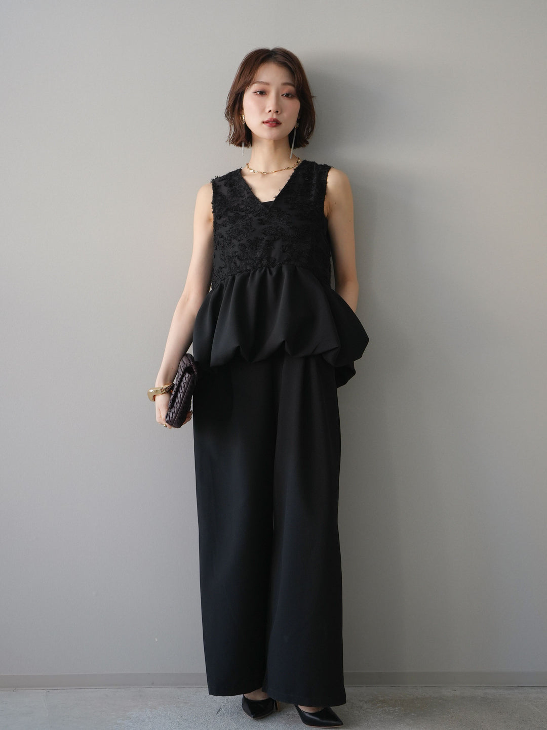 [SET]ジャガードレースぺプラムドッキングサロペット+選べるアクセセット(2set)