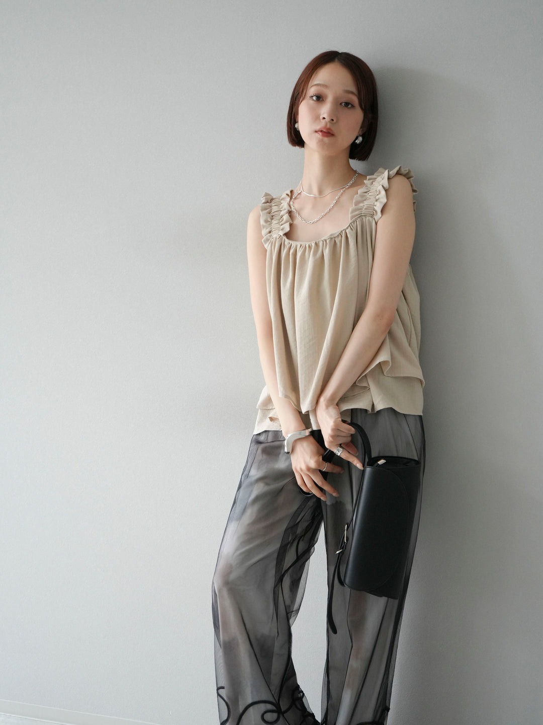 [SET]ギャザーショルダーフレアタンクトップ+ギャザーショルダーフレアタンクトップ(2set)