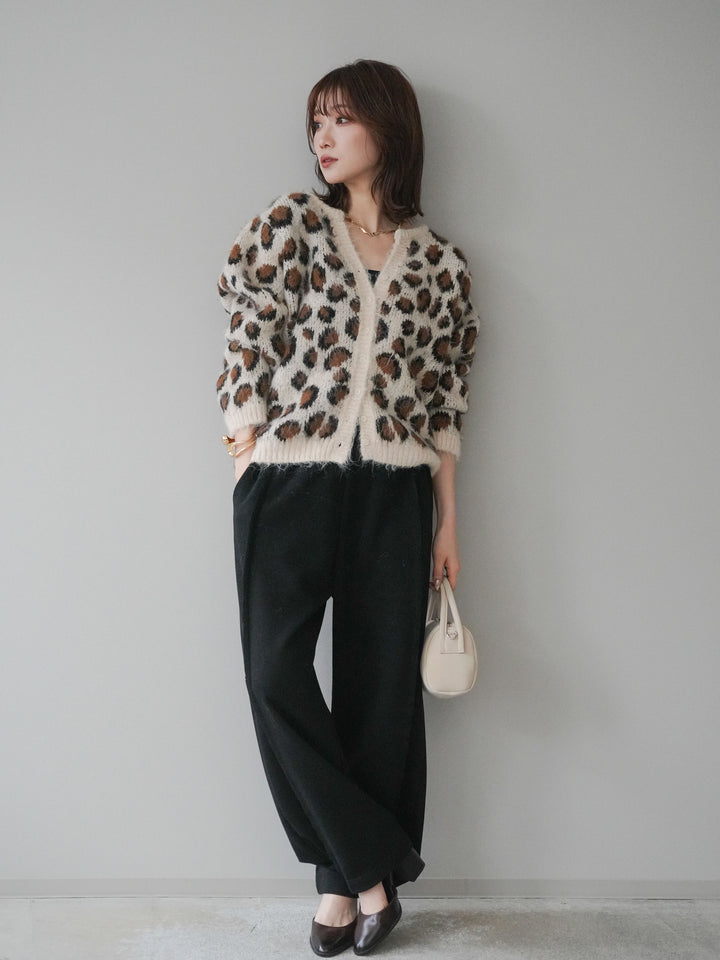 [SET]モヘアタッチレオパード柄ニットカーディガン+選べるアクセセット(2set)