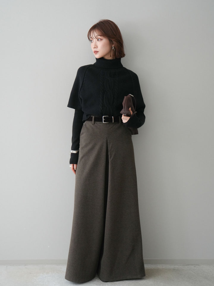 [予約]ケーブル編みタートルハーフスリーブニットアンサンブル/black