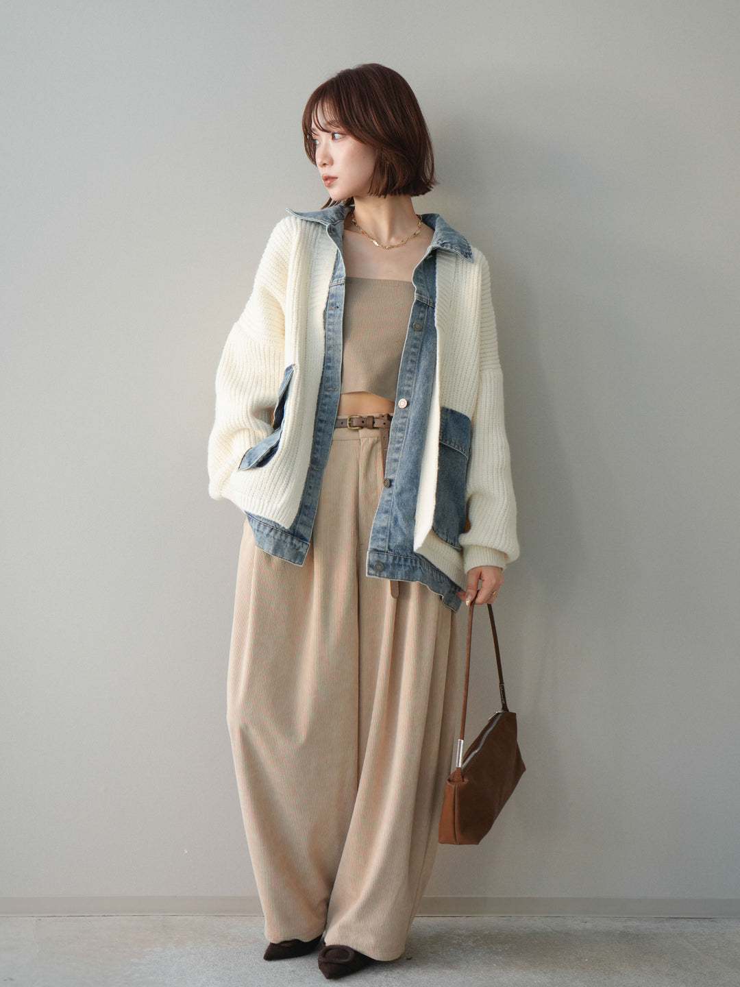 [予約]コーデュロイサイドタックコクーンパンツ/beige