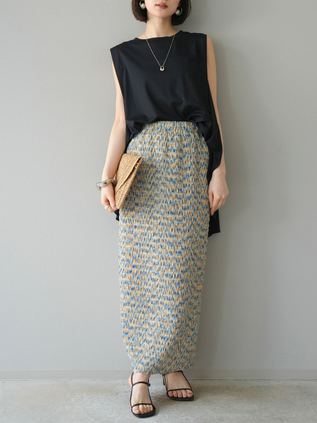 [予約]マルチカラーランダムプリーツタイトスカート/イエロー