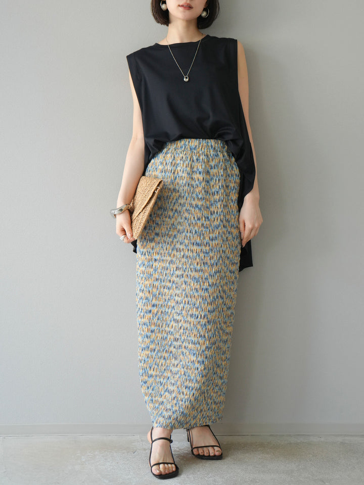 [予約]マルチカラーランダムプリーツタイトスカート/イエロー