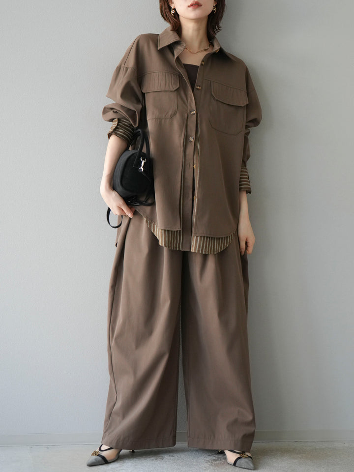 [予約]ストライプレイヤードシャツ/ブラウン