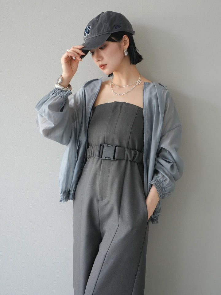 【預訂】褶襉設計透視上衣/灰色