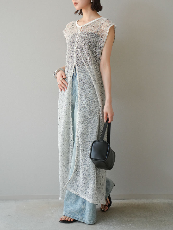 [預訂] 2WAY 棉絨網眼連身裙/米白色
