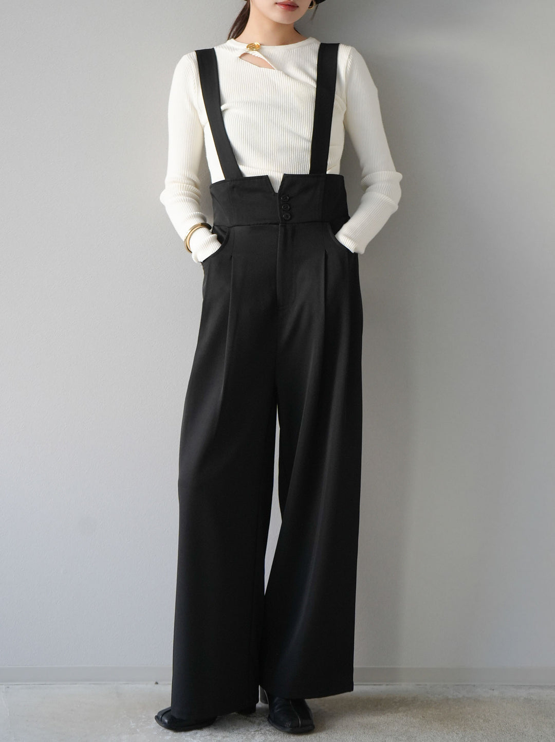 [予約]ゴールドモチーフデザインリブトップス/ホワイト