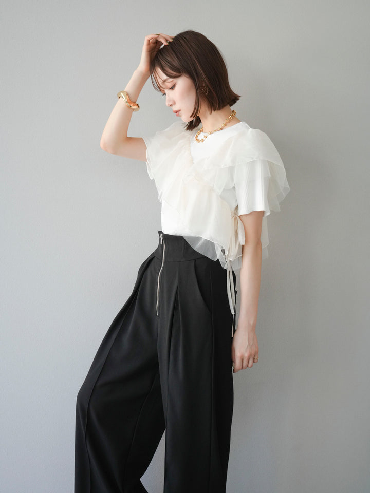[予約]アシメフリルドッキングカットソー/オフホワイト