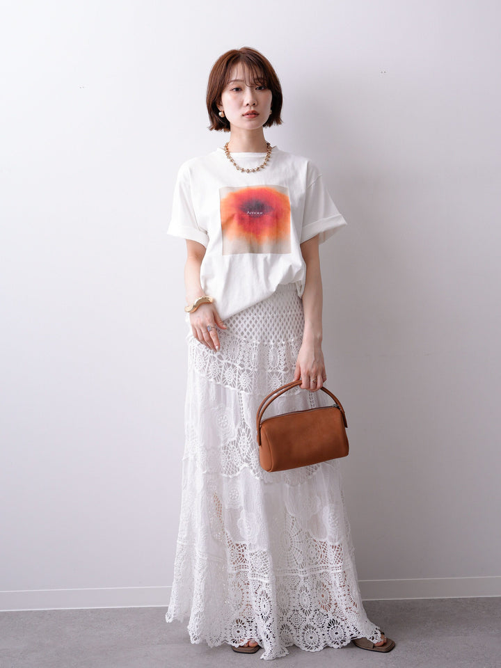 [SET]ニュアンスフローラルフォトTEE+クロシェマキシスカート(2set)