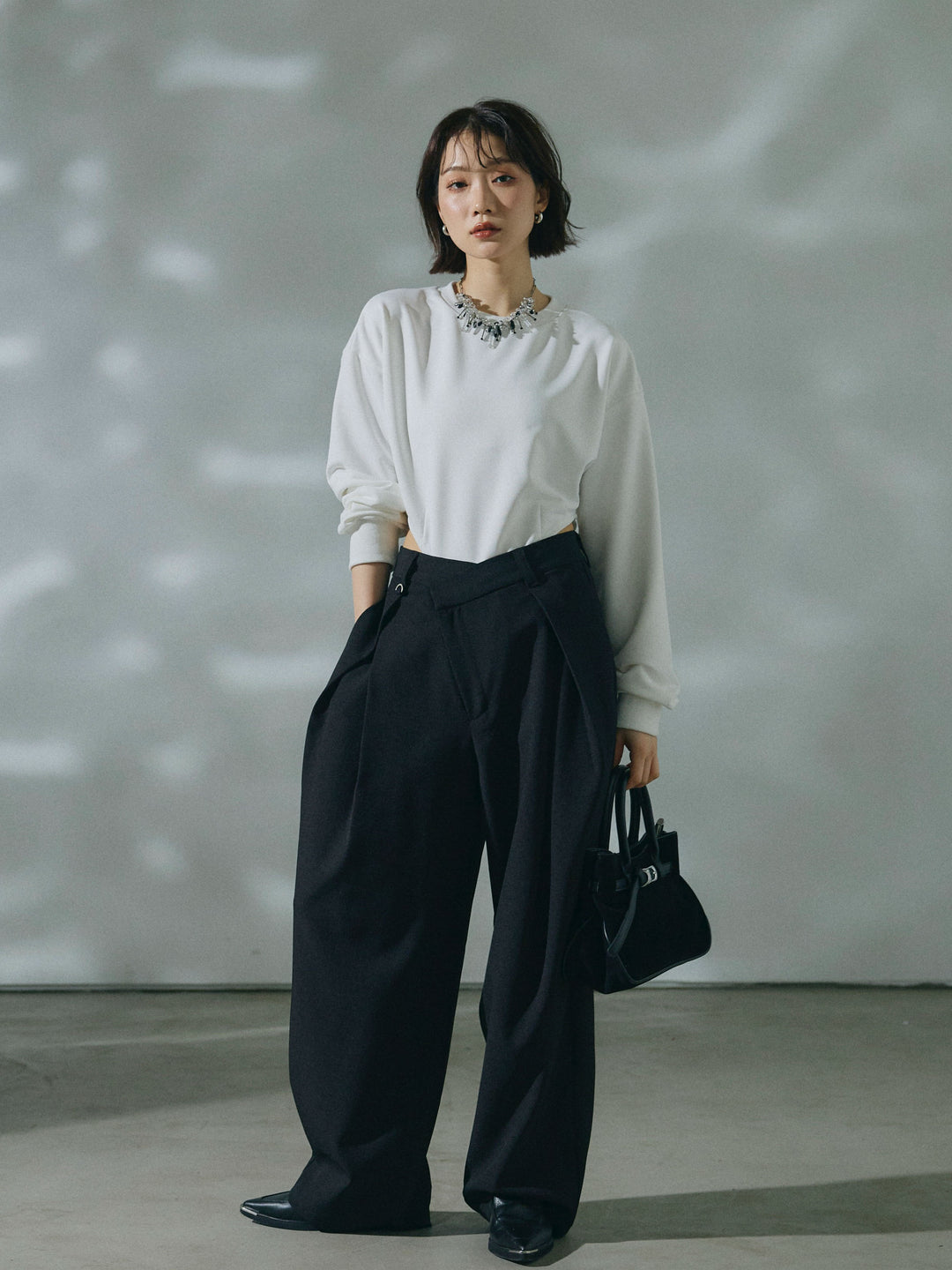 【Allure】[SET]スウェットボディスーツ+アシンメトリーウエストタックパンツ(2set)