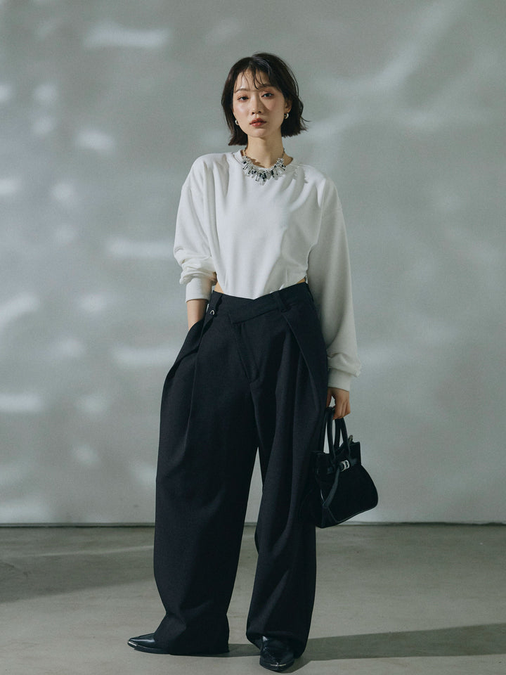 【Allure】[SET]スウェットボディスーツ+アシンメトリーウエストタックパンツ(2set)