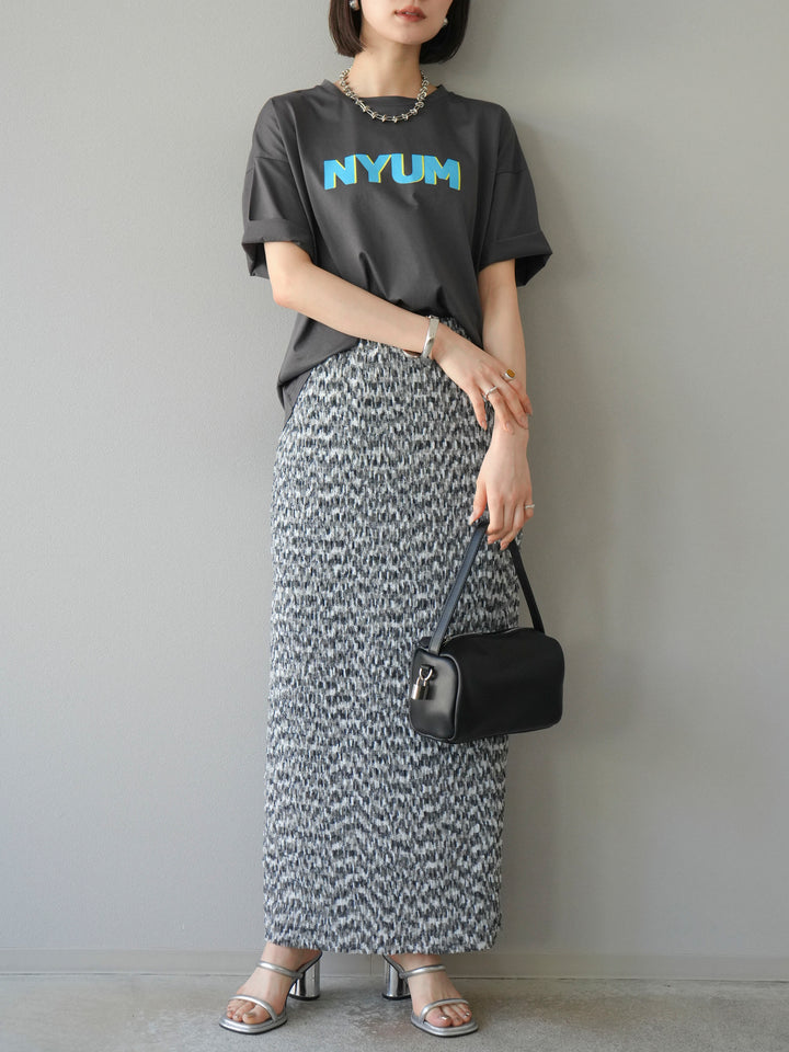 [予約]マルチカラーランダムプリーツタイトスカート/ブラック