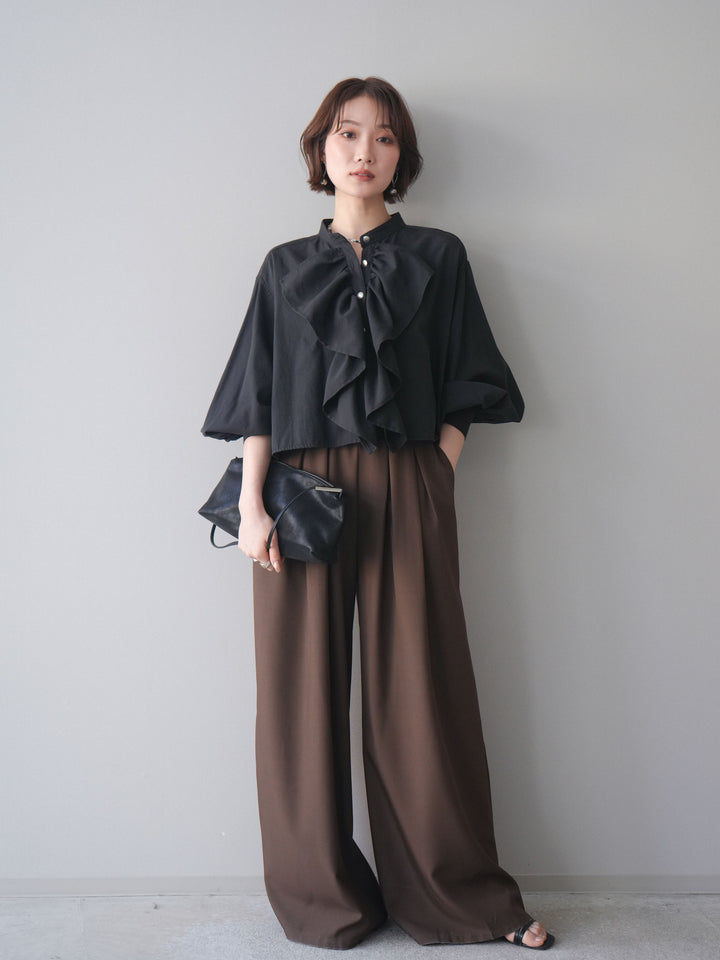[予約]ラッフルフレアショートブラウス/black
