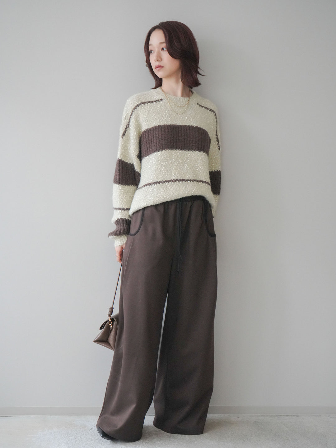 [予約]配色パイピングイージーパンツ/brown