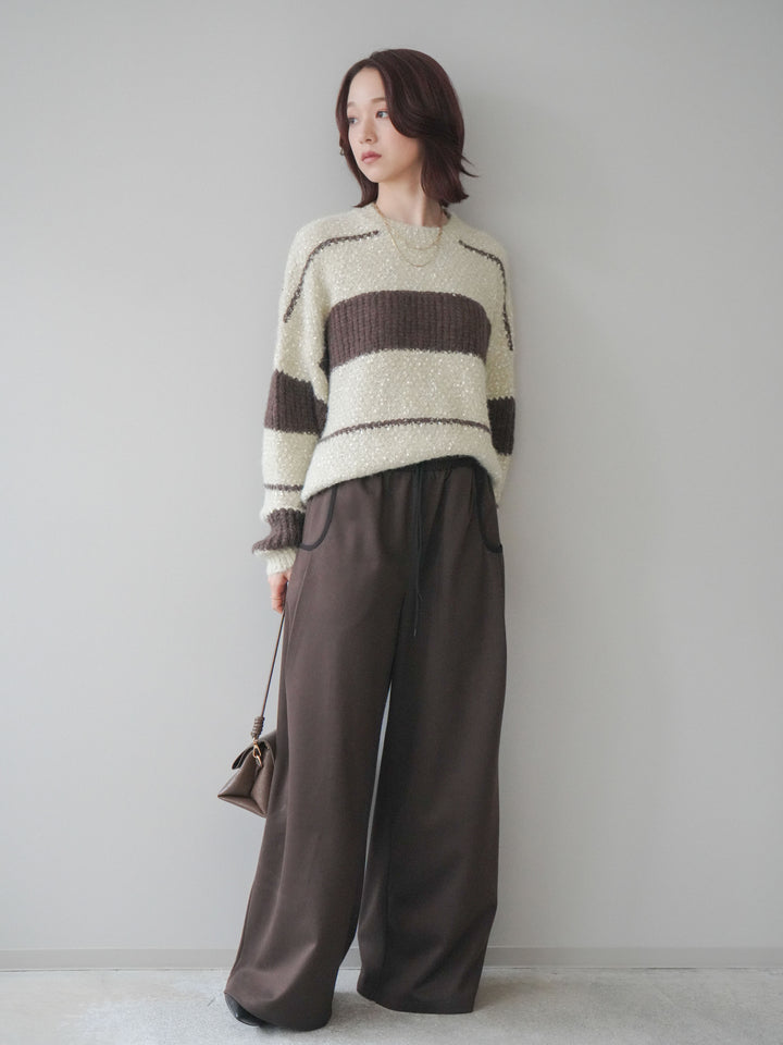 [予約]配色パイピングイージーパンツ/brown