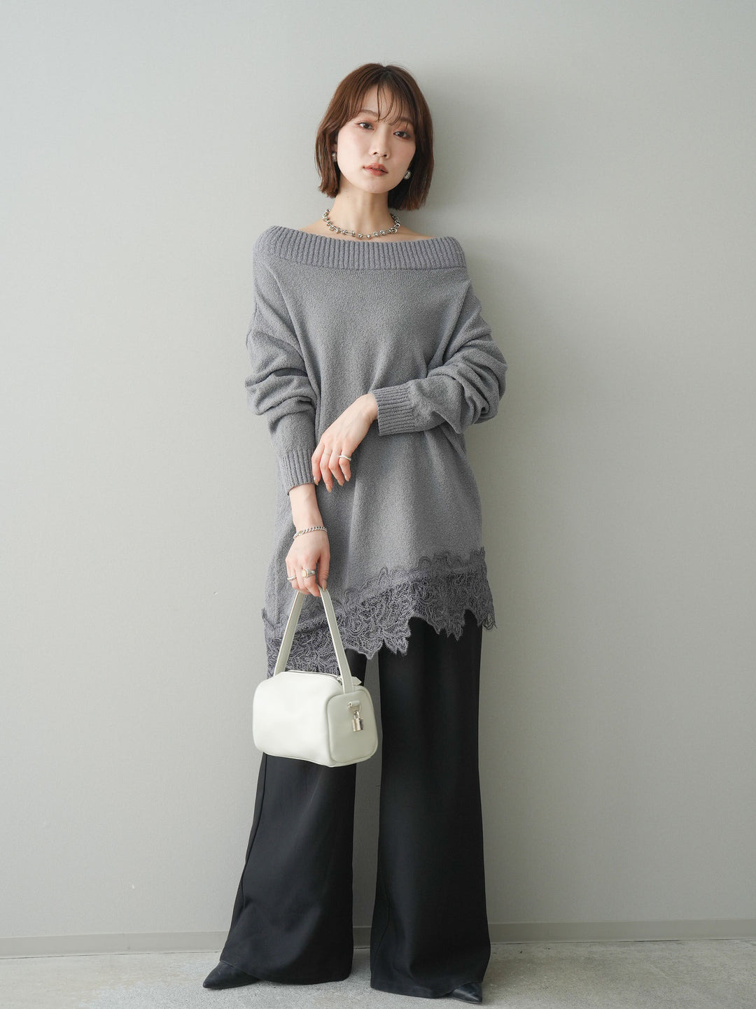 [予約]ベルト付キーホルダーモチーフワイドパンツ/black