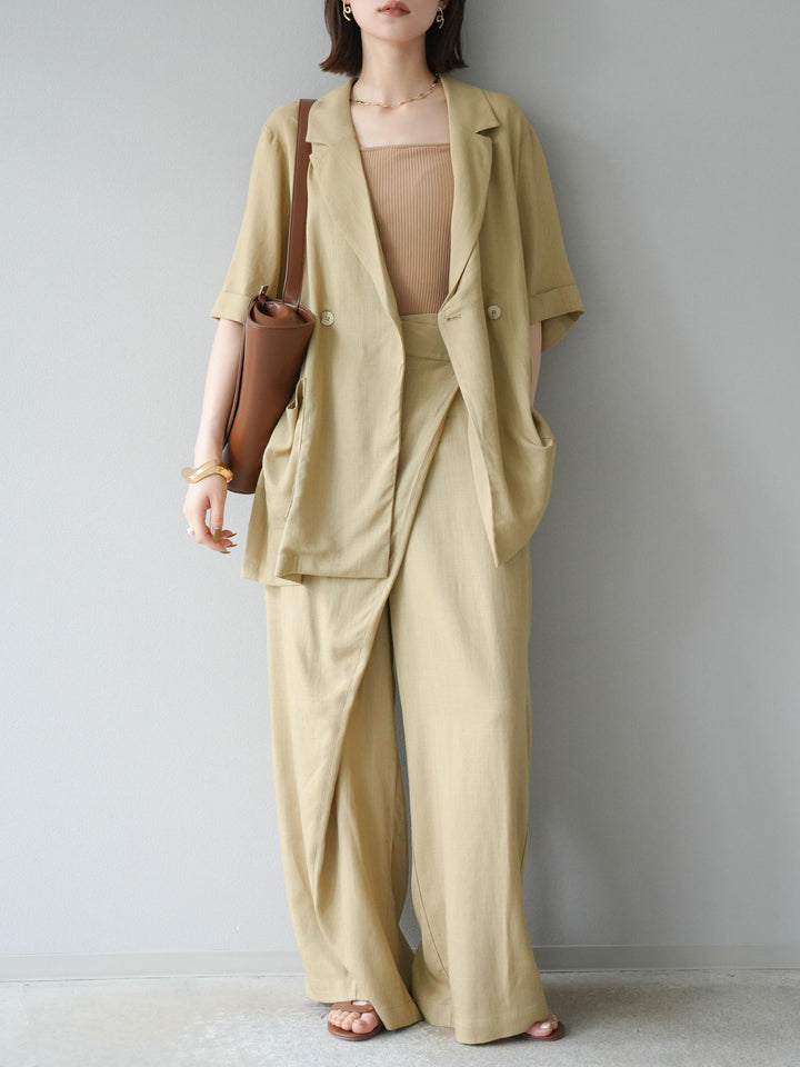 [予約]ライトリネンアシンメトリーワイドパンツ/ベージュ
