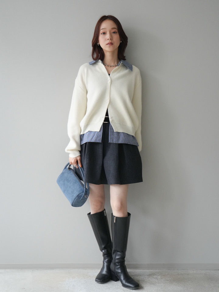 [予約]ベルト付きタックミニスカート/charcoal