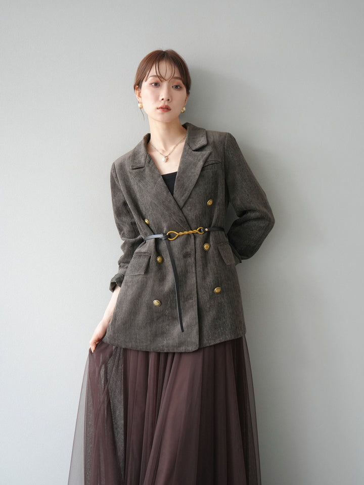 [予約]ベロアダブルジャケット/ブラウン