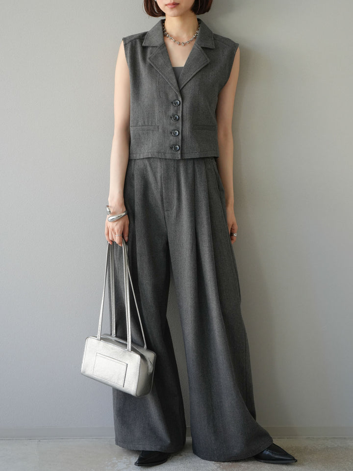 [予約]ツイードタッチタックワイドパンツ/ダークグレー