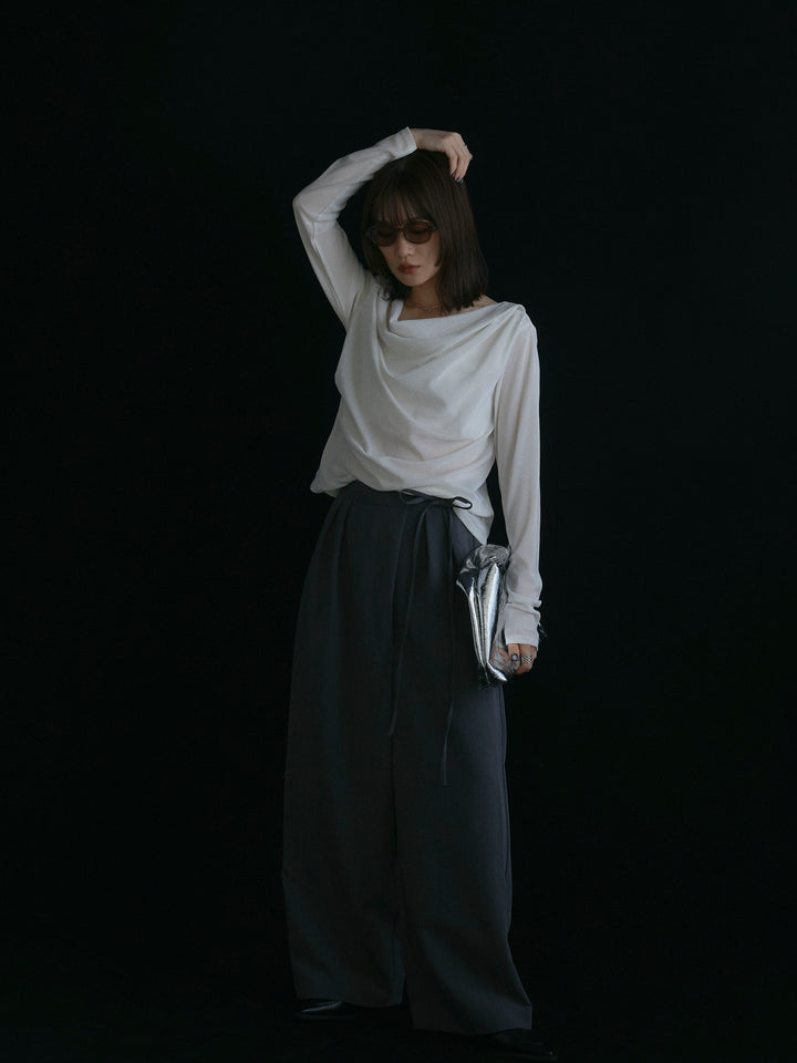 【Allure】[SET]シアーベロアタックデザイントップス+ラップデザインタックワイドパンツ(2set)