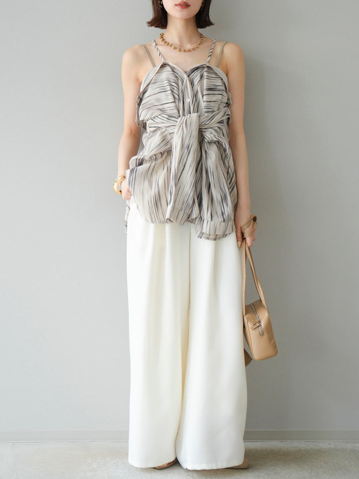 [予約]リネンライクイージーワイドパンツ/アイボリー