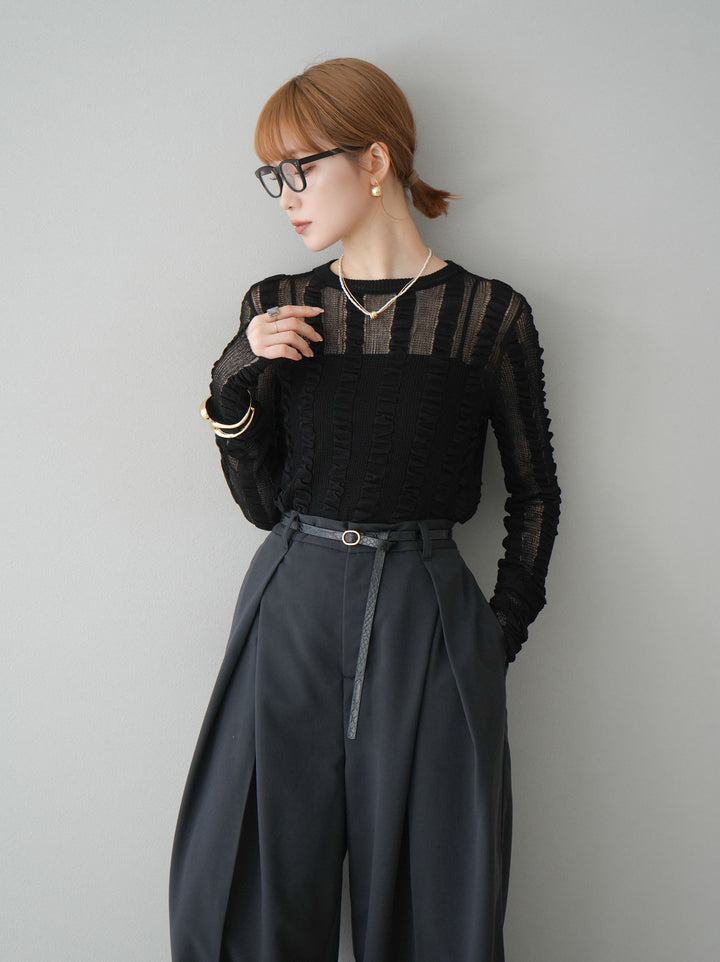 [予約]リネンタッチシャーリングニットトップス/ブラック