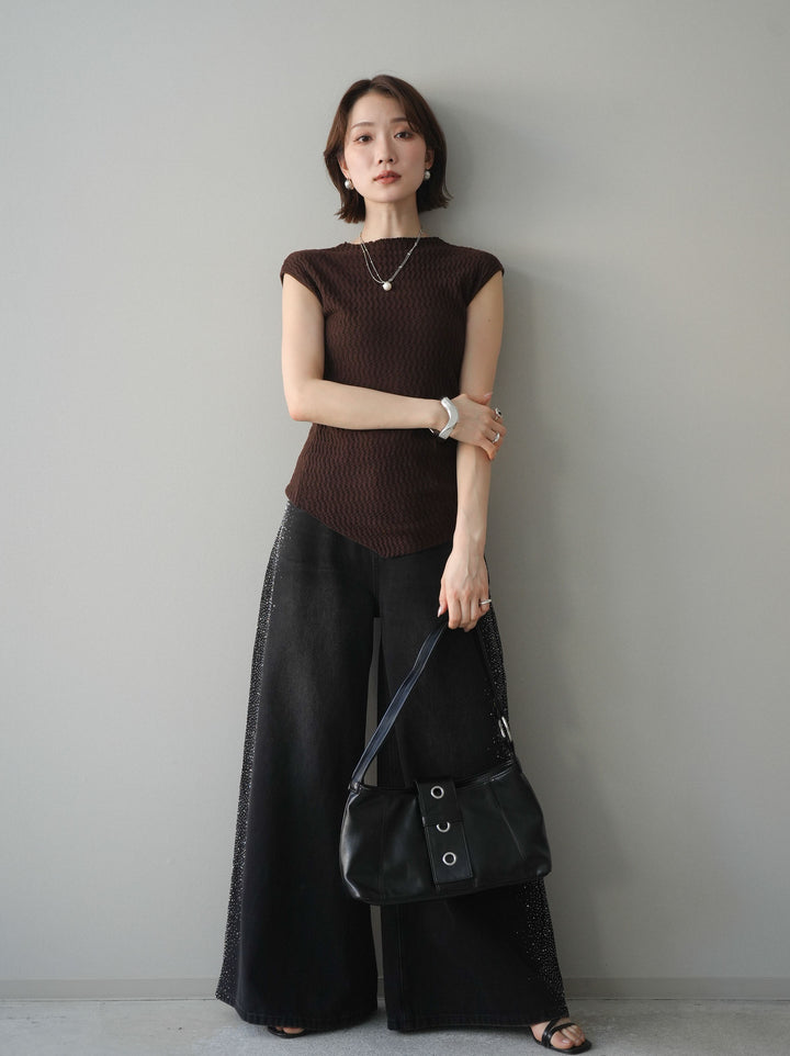 [予約]サイドシャーリングボトルネックノースリーブニットプルオーバー/brown