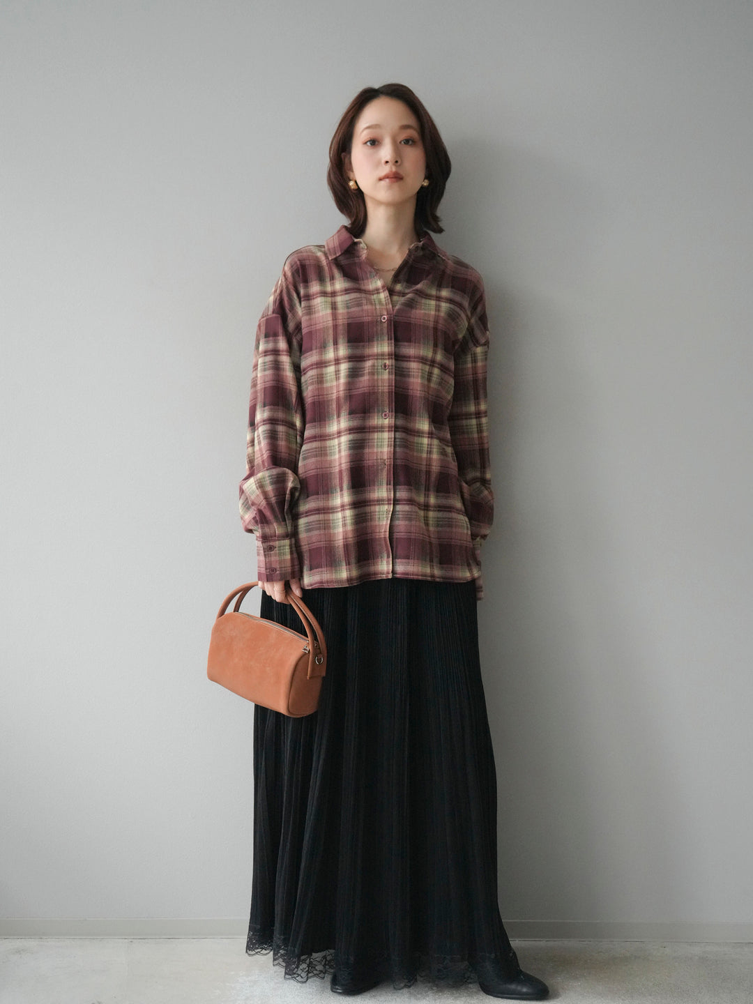 [予約]マルチウェイチェックシャツ/bordeauxbeige