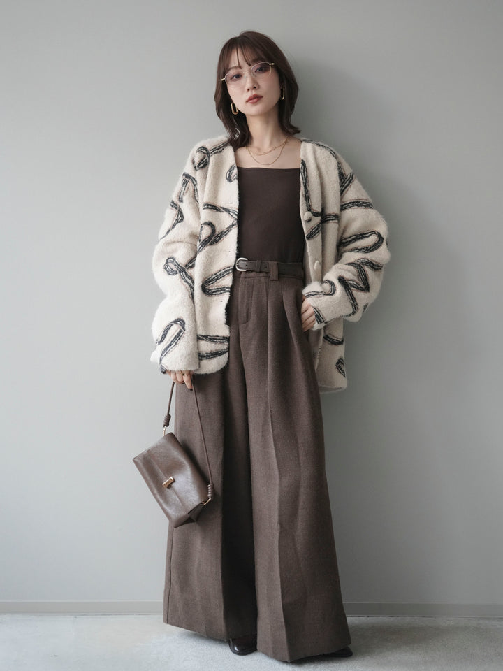 [予約]ニュアンス刺繍ブークレニットジャケット/white