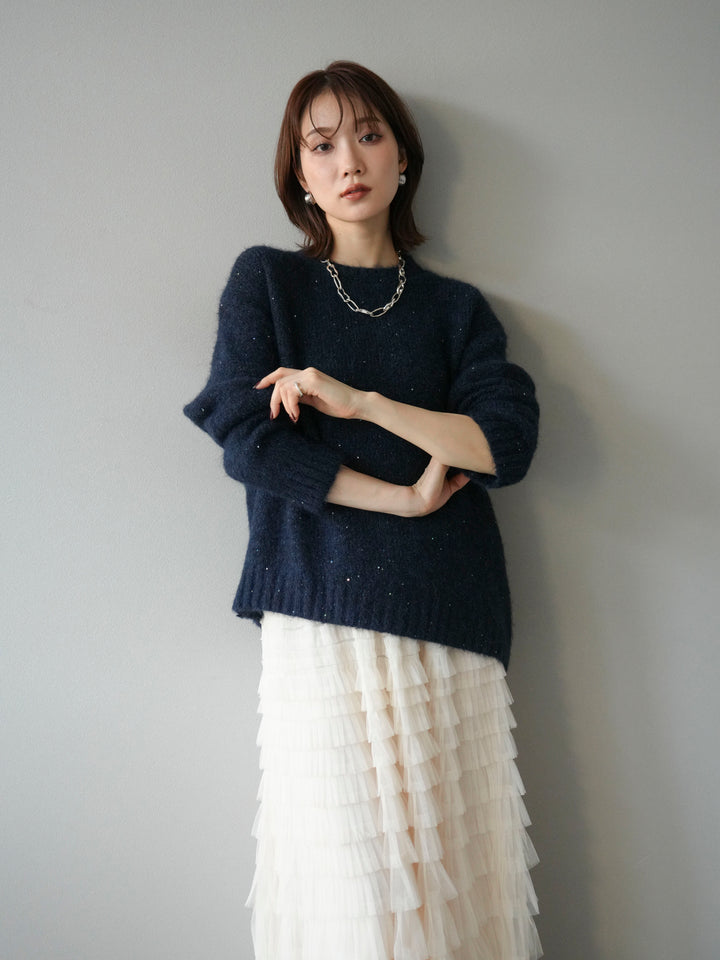 [予約]スパンコールニットプルオーバー/ネイビー
