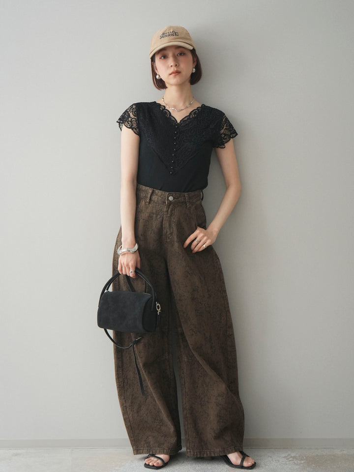 [SET]パールボタンレース切替ニットトップス+パールボタンレース切替ニットトップス(2set)